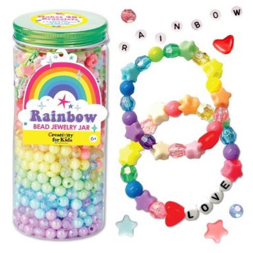 Creativity for Kids Rainbow Bead Jewelry Jar: Craft Kit with Beads & Cord, Ages 6+, Choking Hazard Warning