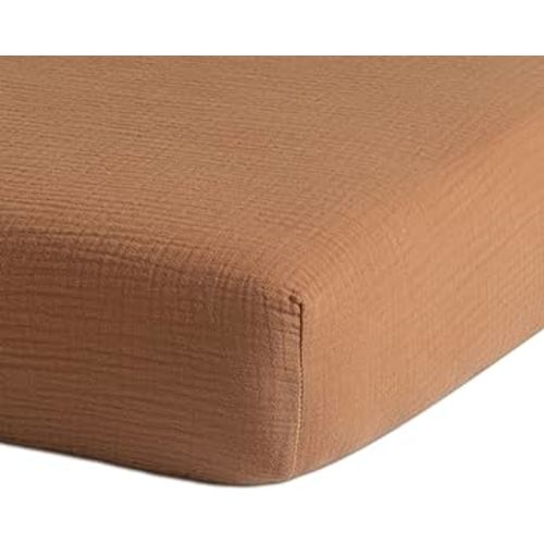 Meracorallo Muslin Fitted Crib Sheet, Soft and Breathable Baby Crib Sheet for Standard Crib and Toddler Mattresses (Camel)