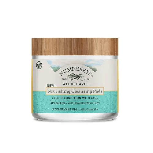 Humphreys Witch Hazel Nourishing Cleansing Pads | Wild Harvested Witch Hazel & Aloe | Alcohol-Free | Natural | Hydrating | Biodegradable | 60 Pads