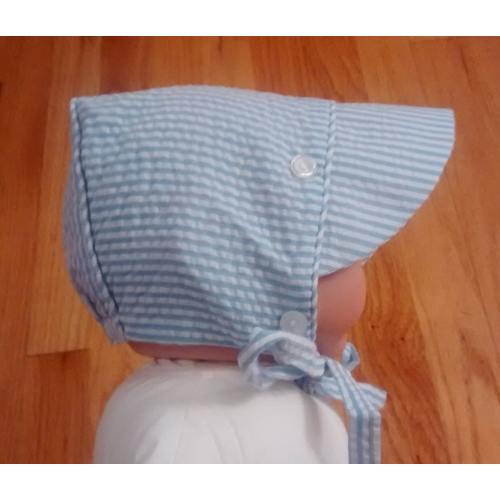 Monogrammed Blue Seersucker Baby Boy Bonnet, Baby Shower Gift, Blue Seersucker Bonnet, Summer Bonnet, Boys Bonnet