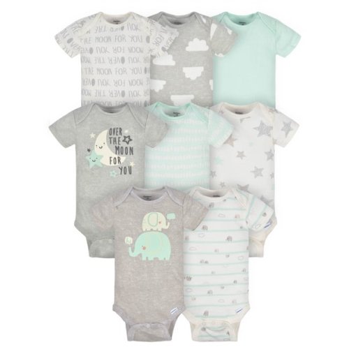 Gerber Baby Boy or Girl Gender Neutral Short Sleeves Onesies Bodysuits, 8-Pack (Newborn - 12 Months)