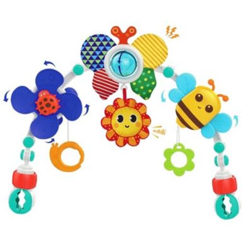 Playkidiz Baby Stroller Arch Toy, Interactive Activity Bar with Spinning Ball, Windmill, Sunflower, Adjustable Bone Joints, Teether Toys