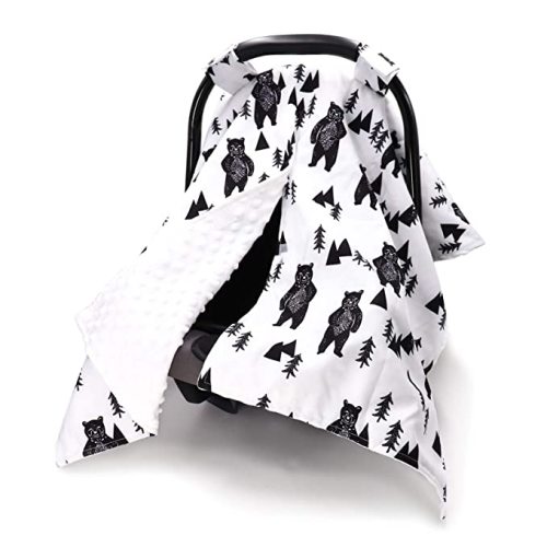TANOFAR Carseat Covers Baby Boy & Girl, Peekaboo Opening Infant Car Seat Cover for Winter, Warm & Cozy, Bear