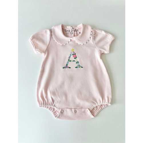 Newborn Girl Going Home Outfit, Personalized Baby Girl Bubble Romper, Embroidered Flower Pink Bodysuit, Cute Baby Shower Gift, Spring Outfit