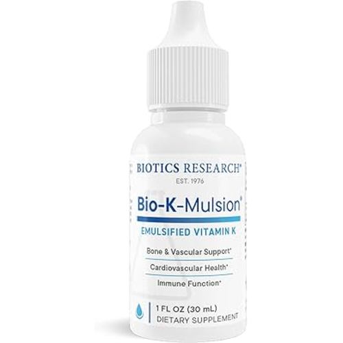 Biotics Research Bio K Mulsion Liquid Vitamin K Drops - 500 mcg/S - Vitamin K1 phytonadione for Adults - VIT K Supplement - Strong Bones, Heart Health, Blood Clotting Support, 1 fl oz