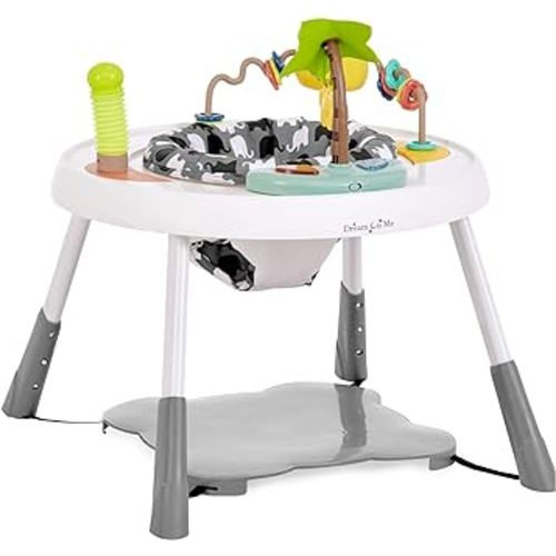Curio Sit N Seek Baby Activity Center in Grey, 2 in 1 Activity Center and Play Table with 3 Detachable Toys and Music, 3 Level Height Adjustable Positions Activity Center for Baby