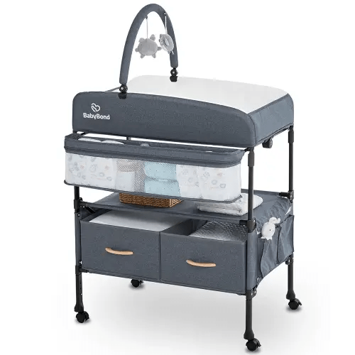 BabyBond Portable Baby Changing Table with 2 Storage Baskets, Foldable Diaper Changing Table Dresser Waterproof Height Adjustable Changing Station for Infant and Newborn(Grey)