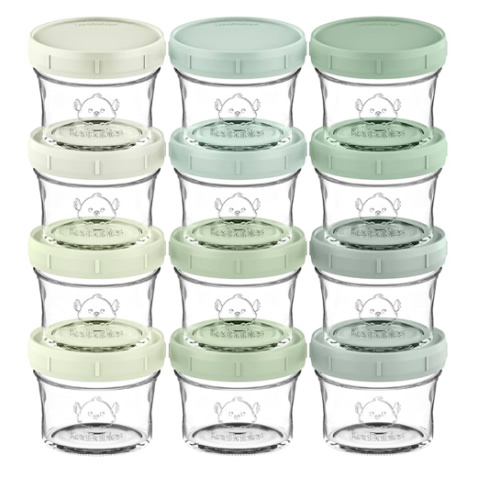 KeaBabies 12pk 4oz Glass Baby Food Containers with Lids - Leak-Proof, Microwavable Small Glass Jars, Baby Purees & Toddler Snack Storage Containers, BPA-Free, Dishwasher & Freezer Safe (Sage)