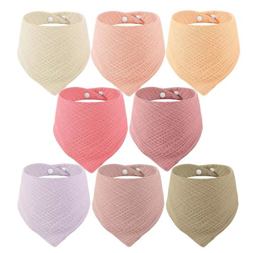 PandaEar 8 Pack Muslin Bibs for Baby Girls, 100% Cotton Baby Bandana Bibs for Newborns, Absorbent Burp Cloths for Teething & Drooling