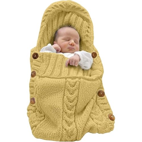 XMWEALTHY Newborn Baby Wrap Swaddle Blanket Knit Wrap Blanket Sack Stroller Wrap for Baby Tumeric 0-6 Month