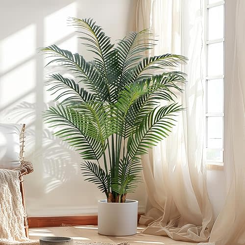 Artificial Tropical Palm Plant - 5 Ft Artificial Tree with Plastic Pot for Office and Home Decor, Tall Faux Palm Plant for Indoors and Outdoors, Artificial Silk Palm Housewarming Gift,K150