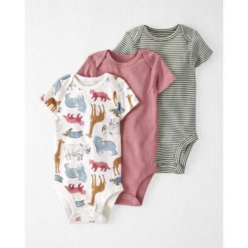 Baby Organic Cotton Rib 3-Pack Animal & Striped Bodysuits - Little Planet | Carter's