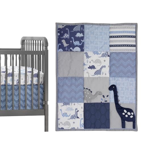 Bedtime Originals Roar Dinosaur 3 Piece Crib Bedding Set, Blue/Gray, 44x1x35 Inch