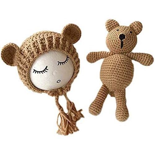 Newborn Infant Photography Prop Crochet Boys Girls Knit Bear Toy with Bear Hat