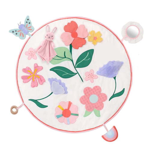 The Peanutshell Tummy Time Baby Play Mat & Lovey Security Blanket Set for Babies, Pink Floral