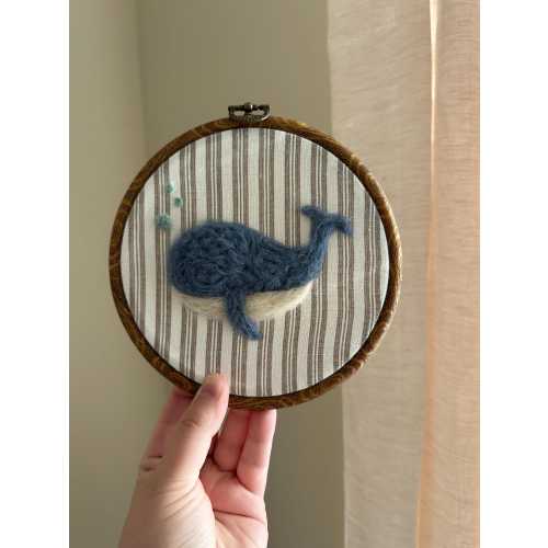 Needle Felt Whale Nursery Decor, Felt Embroidery Whale Wall Art, Handmade Ocean Baby Shower Gift, Coastal Nursery Felt Animal