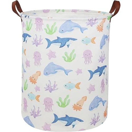 Essme Kids Laundry Hamper,Shark Hamper Collapsible Canvas Waterproof Ocean Storage Bin for Boy, Nursery Hamper,Gift Baskets,toy bins(Ocean)