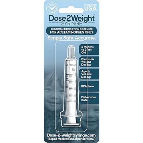 DOSE-2-WEIGHT Oral Syringe, Precision Dosing Dispenser for Infants Acetaminophen (160mg/mL), for Children Under 3 Yrs Old, Patented, Made in America