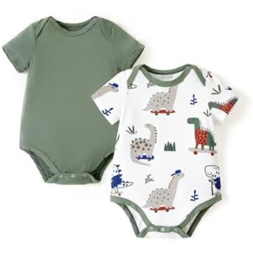PATPAT Baby Bodysuits Soft Bamboo Viscose - Short Sleeve Boys and Girls - Newborn Infant Neutral - 2 Pack