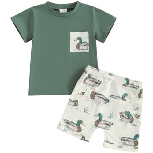 Toddler Baby Boy Girl Mallard Duck Outfits Duck Short Sleeve T Shirts Tops and Shorts Hunting Baby Clothes Set