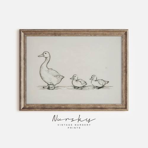Vintage Geese Drawing - Woodland Baby Mallard Duck Animal Print - Nursery Goose Decor - Farm Animal Art - Baby Room - Printable Wall Art 12