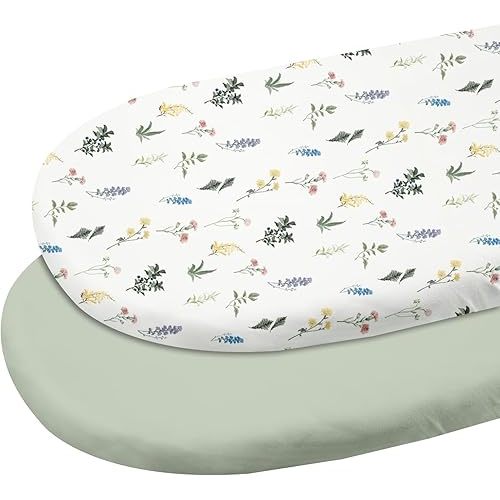 Gllquen Baby Bassinet Sheets 2 Pack, 100% Organic Cotton Bassinet Fitted Sheets for Girls Boys, Soft & Breathable Unisex Bassinet Mattress Sheets for Standard Bassinet 32"X16"(Green)
