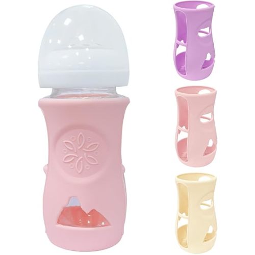 3 Pack Glass Baby Bottle Sleeve for Philips Avent Glass Bottles, Anti Breakage Bottle Holder for Baby for Philips Avent Glass Bottle 8 oz (3, Pink + Purple + Beige, 8 oz)