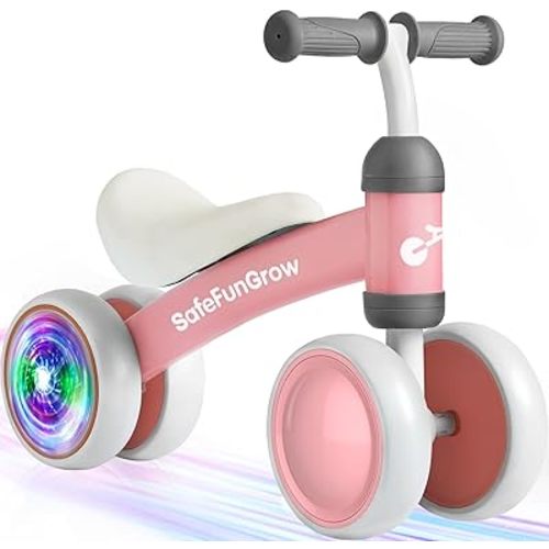 Colorful Lighting Baby Balance Bike Toys for 1 Year Old Girl Gifts, Balance Bike 1 Year Old No Pedal, 12-24 Months Toddler Ride on Toys with 4 Silent Wheels & Soft Seat, 1st Birthday Gifts, Pink