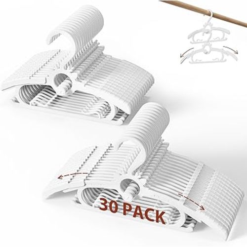 Kids Hangers 30PCS, 45g Ultra-Thick Baby Hangers, 11"-14" Extendable and Stackable Baby Clothes Hangers for Space Saving, Non-Slip, for Closet Infant, Kids and Toddler, White