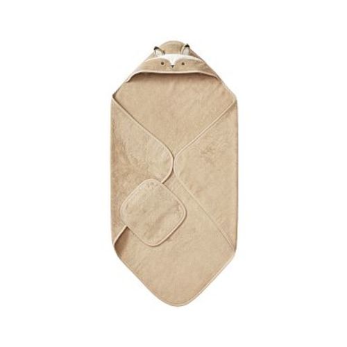 Super Soft Fox Nursery Bath Wrap &amp; Washcloth , Light Brown