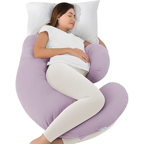 QUEEN ROSE Pregnancy Pillows, Cooling Body Pillow for Pregnancy Sleeping, F Shaped Maternity Pillow for Pregnant Women, Back & Belly Support, Pregnancy Must Haves, Purple