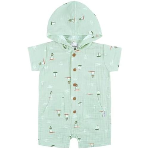 Gerber Baby Boys' Hooded Cotton RomperRomper