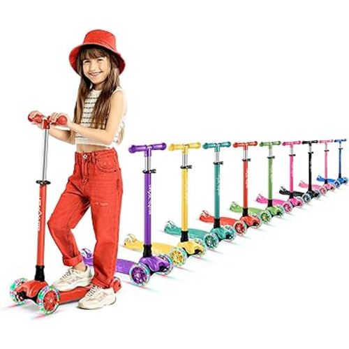 Kids Scooter – Children and Toddler 3 Wheel Kick Scooter – LED Wheel Lights Illuminate When Rolling– Adjustable Handlebar – Indoor and Outdoor Purple