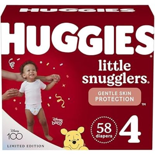 Huggies Size 4 Diapers, Little Snugglers Baby Diapers, Size 4 (22-37 lbs), 58 Count