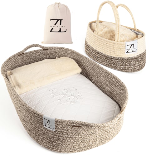 ZEAL'N LIFE Baby Changing Basket Diaper Caddy & Soft Blanket - Baby Changing Pad w/ Thick Foam Mat