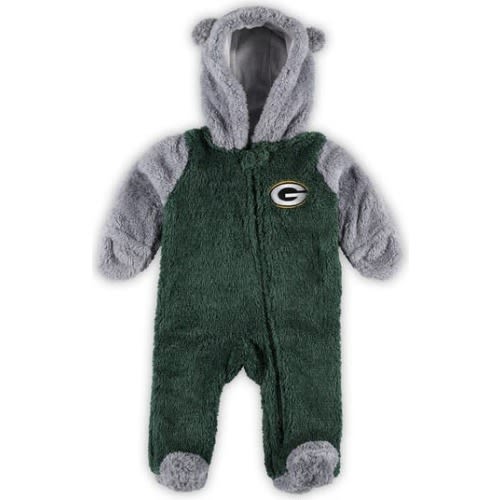Newborn & Infant Green/Gray Green Bay Packers Game Nap Teddy Fleece Bunting Full-Zip Sleeper