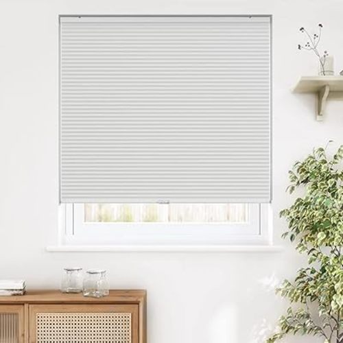LazBlinds Cordless Cellular Shades, Blackout Privacy Honeycomb Shades for Home, Thermal Insulation Noise Reduction Blinds for Windows, 34'' W x 48'' H, White