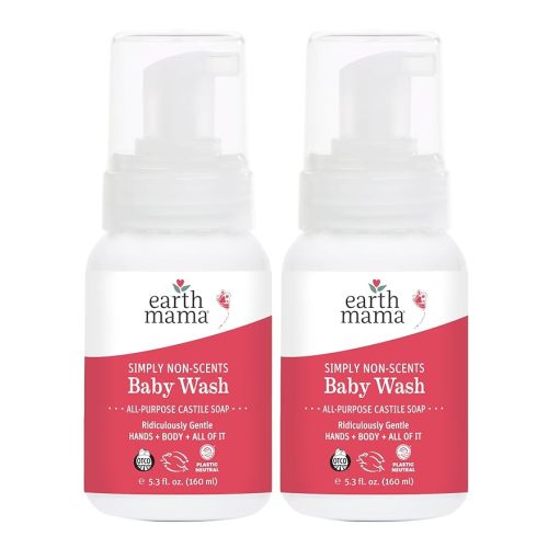 Earth Mama Simply Non-Scents Baby Wash Foaming Hand Soap, Organic Fragrance Free Body Wash, Unscented Body Wash, Castile Soap with Coconut Oil, Shea Butter, Calendula, & Aloe, 5.3floz (2-PK)