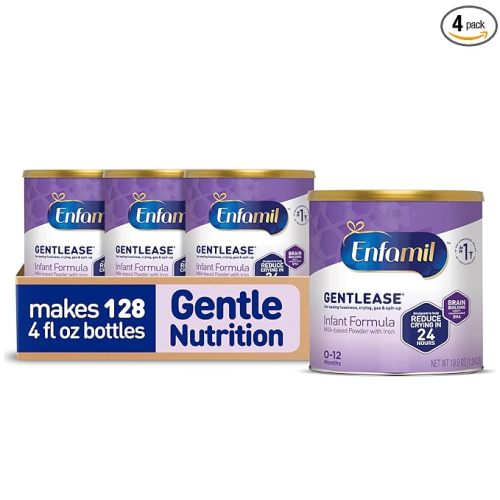 Enfamil Gentlease Baby Formula, Clinically Proven to Reduce Fussiness, Crying, Gas & Spit-up in 24 hours, Brain-Building Omega-3 DHA & Choline, Infant Formula Powder, Baby Milk, 19.9 Oz Can, 4 Count