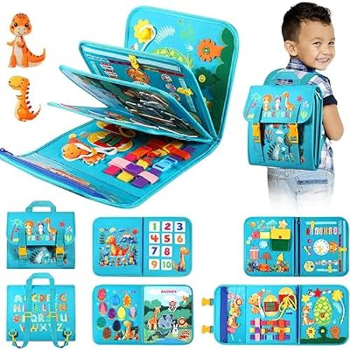 Green Montessori Busy Board Book for Toddlers 1-3, Montessori Toys for 1-3 Year Old Boy Birthday Gift, Educational Quiet Activity Books for Toddlers 1-3, Ages 2-4 Travel Toys for Airplane Car