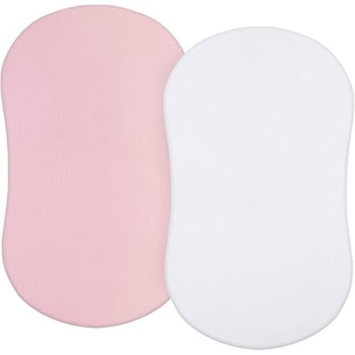 Biloban Bassinet Fitted Sheets Fit for Halo Bassinest Swivel & Flex Sleeper, (18"x30"), Jersey Knit Cotton, Breathable, 2 Pack, White & Pink