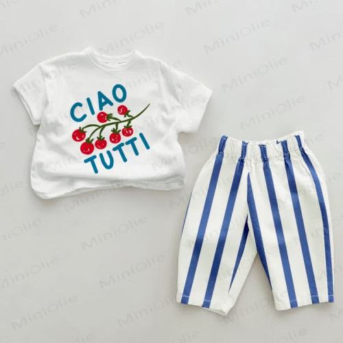 CIAO TUTTL Baby Tomato Blue Vertical Striped 2-piece Set