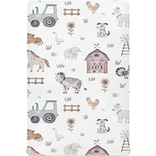 Kigai Farm House Animals Crib Sheets - Boys & Girls Cotton Crib Sheet for Standard Crib and Toddler Mattresses 28 X 52 Inch