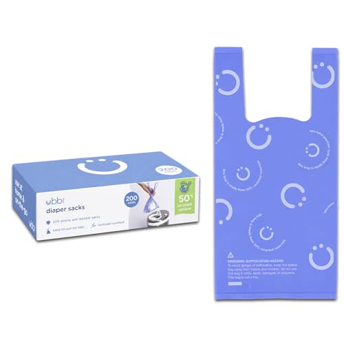 Ubbi Disposable Baby Diaper Sacks, Lavender Scented, 200 Count | Easy-To-Tie Tabs, Made from 50% Recycled Material, Disposable On-The-Go Bags, Diaper Bag and Travel Essential