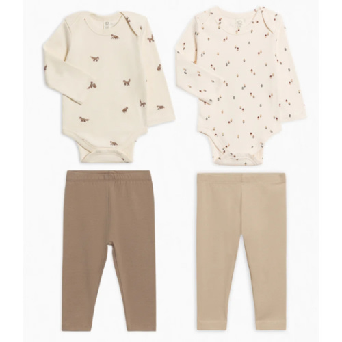 4-Piece Baby Bodysuit and Leggings Bundle Taupe + Clay (3-6M)