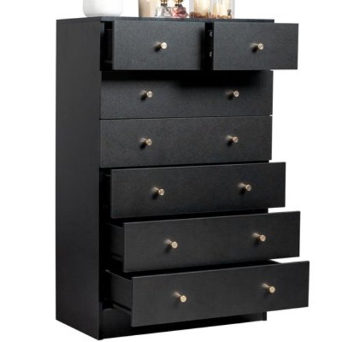 UBesGoo 7 Drawer Wood Dresser for Bedroom, Chest of Drawers, Storage Organization Unit for Clothing, Black