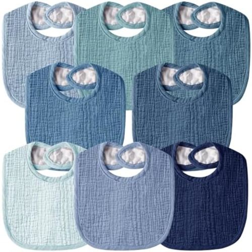Muslin Baby Bibs for Unisex Boys Girls, Cotton Drool Bibs, Adjustable Newborn Bibs for Drooling and Teething