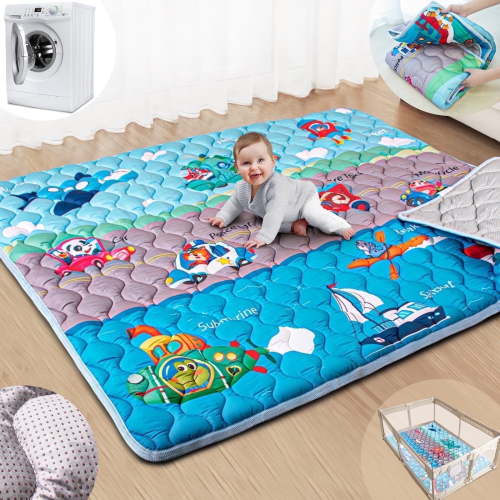 Beavtaens Baby Play Mat for Floor, Fits 71x59 Playpen, Super Soft, Non-Slip, for Ages 0-4 (Vehicles)