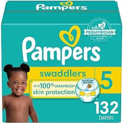 Pampers Swaddlers Diapers - Size 5, One Month Supply (132 Count), Ultra Soft Disposable Baby Diapers