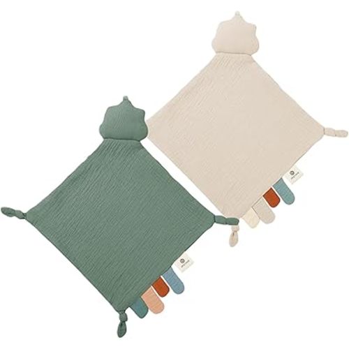 insular Cloud Baby Lovey Blanket for Boys and Girls, Organic Cotton Muslin Security Blanket for Babies, Soft Breathable Lovie Soothing Towel for Newborn and Infant (Green&Khaki)